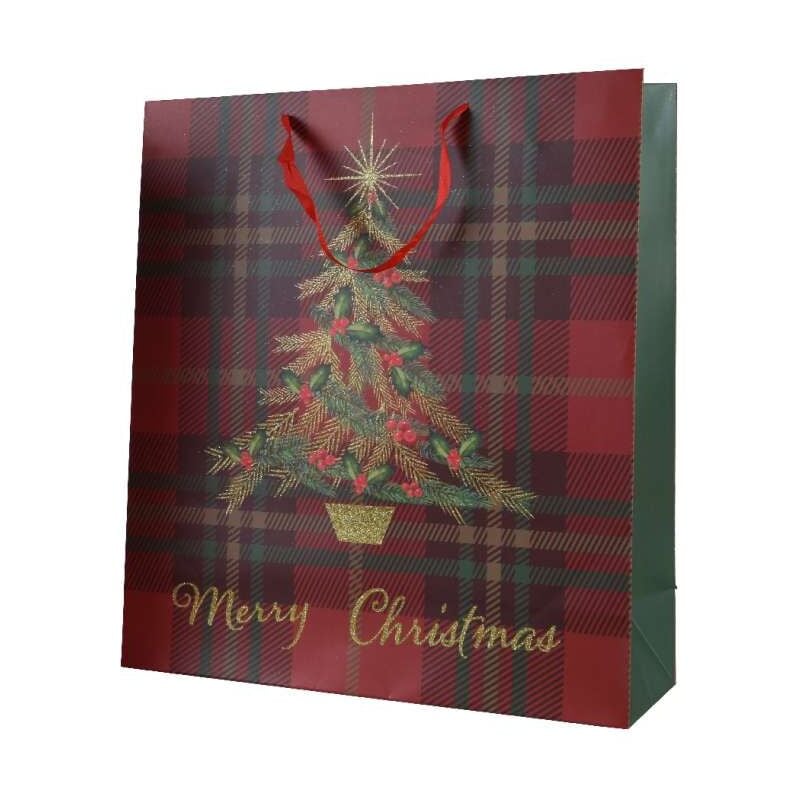 foto del prodotto busta regalo tartan e decoro albero 42h cm