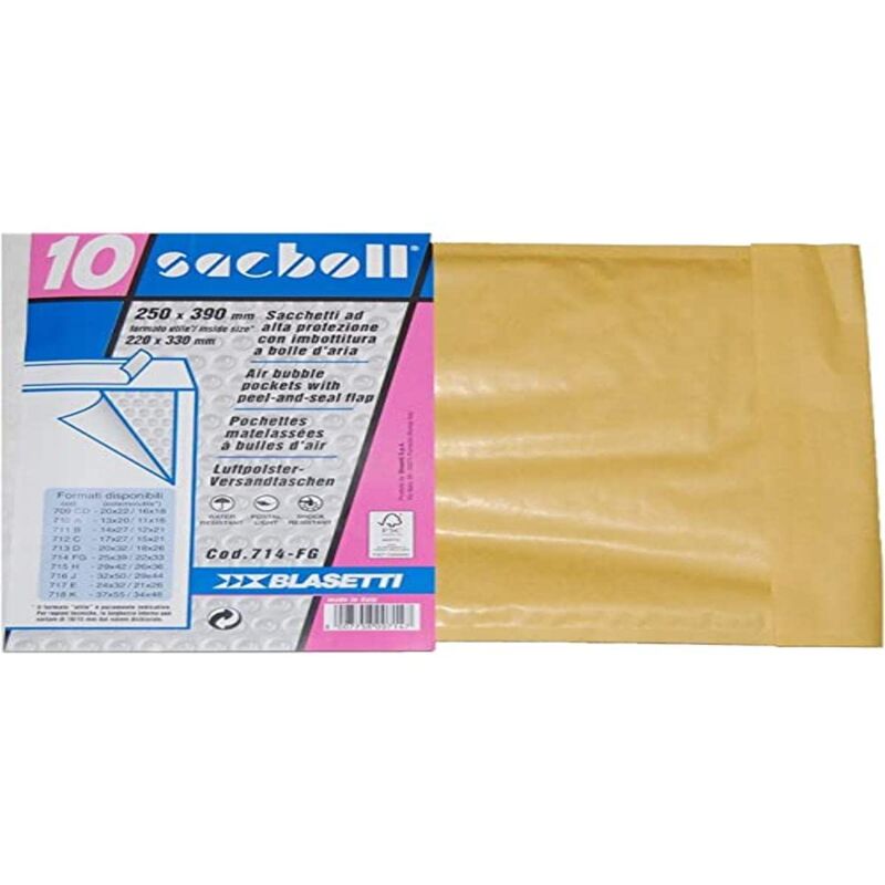 foto del prodotto buste postali imbottite sacboll fg autosigillante 10 pezzi da 25x39 cm. buste imbottite per spedizione sacchetti con pluriball ideali per spedire
