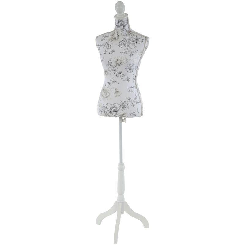 foto del prodotto busto donna cucito su piedini regolabile in altezza manichino donna decorazione finestra vetroresina bianco con fiori 040004285
