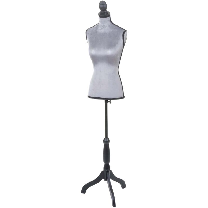 foto del prodotto busto donna cucito su piedini regolabile in altezza manichino donna decorazione vetrina velluto grigio 040004289