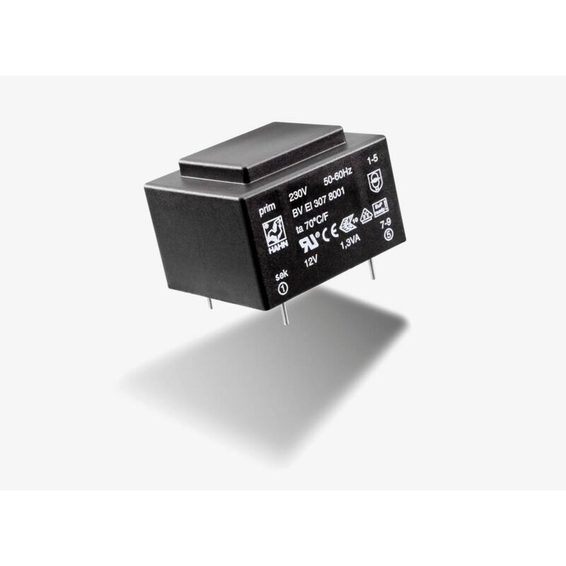 foto del prodotto bv ei 304 8014 trasformatore per pcb 1 x 230 v 1 x 9 v ac 2.1 va 233 ma hahn