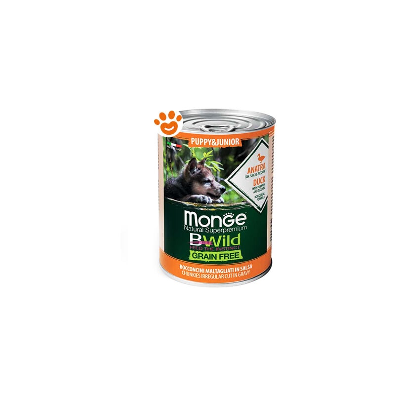 foto del prodotto bwild dog puppy grain free anatra zucca e zucchine lattina da 400 gr monge