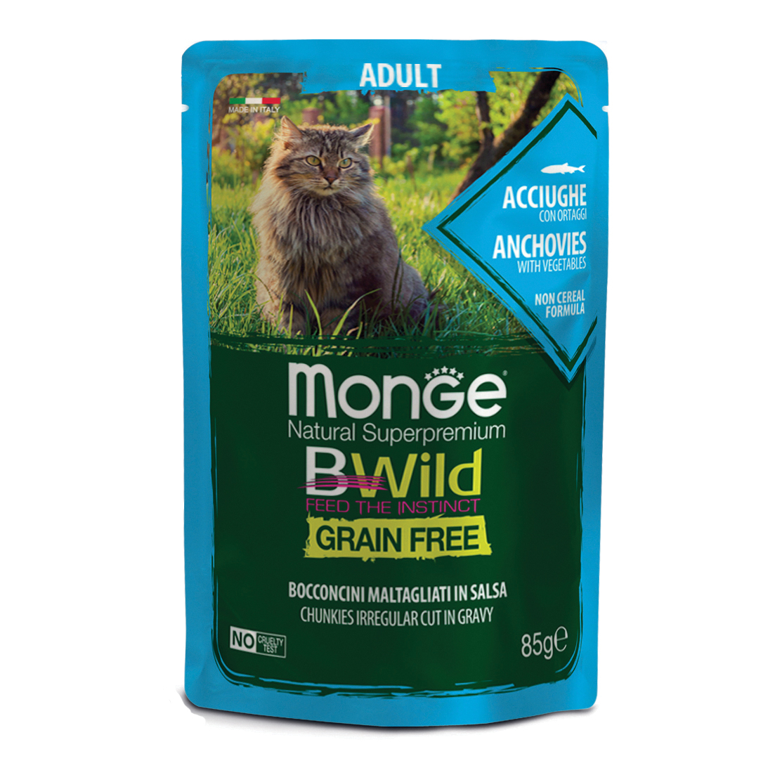 foto del prodotto bwild grain free bocconcini in salsa per gatti adulti da 85 monge