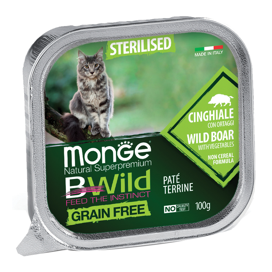 foto del prodotto bwild grain free pat per gatti adulti sterilizzati da 100 monge