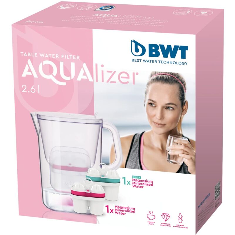 foto del prodotto bwt aqualizer caraffa filtrante con 1 filtro al magnesio e 1 filtro allo zinco inclusi
