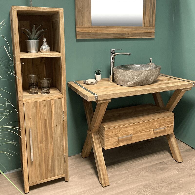 foto del prodotto byca mobili da bagno empro colonna autoportante da 140 cm in teak riciclato