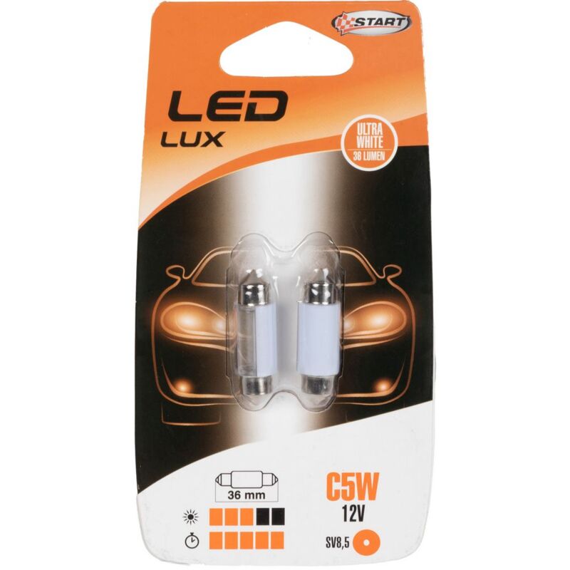 foto del prodotto c10w coppia di lampadine 8 led siluro per luci auto 12v 10w sv8,5