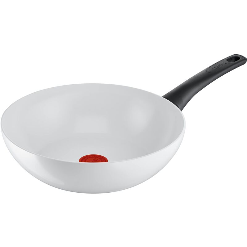 foto del prodotto c41719 ceramic control wok padella 28 cm sigillatura sicura in ceramica indicatore di temperatura del segnale termico facile da pulire adatto a induzione bianco - tefal