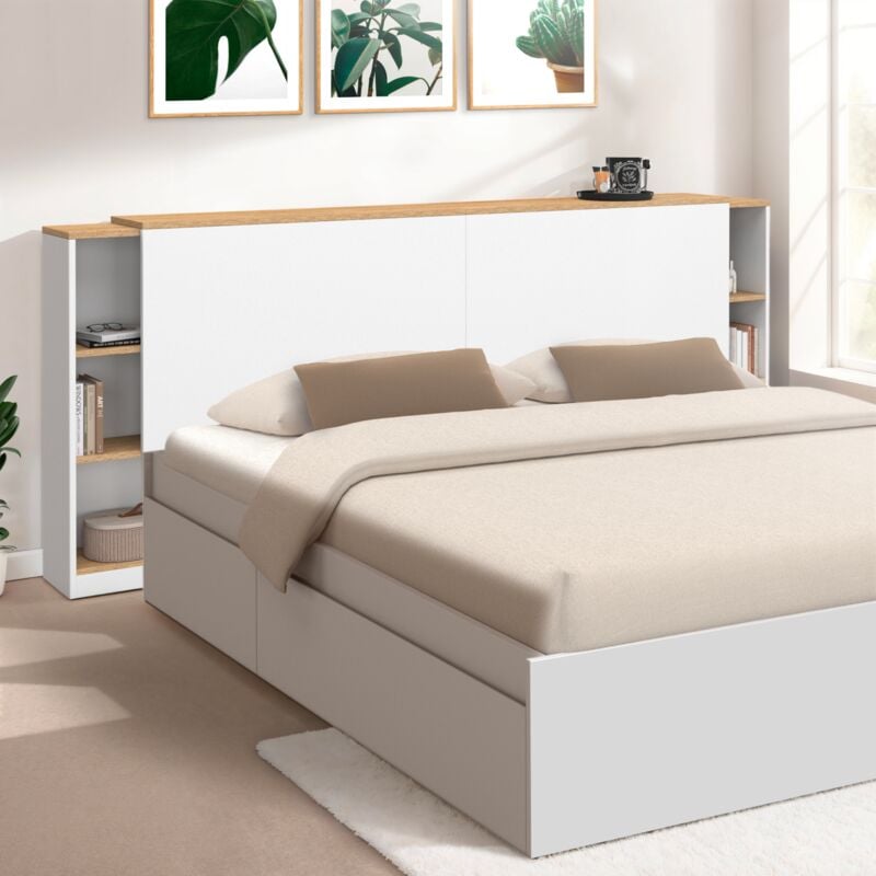 foto del prodotto cabecero extensible catba con almacenamiento deslizante para camas de 140 y 160 cm de madera y blancas
