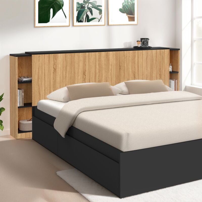 foto del prodotto cabecero extensible catba con almacenamiento deslizante para camas de 140 y 160 cm de madera y negras