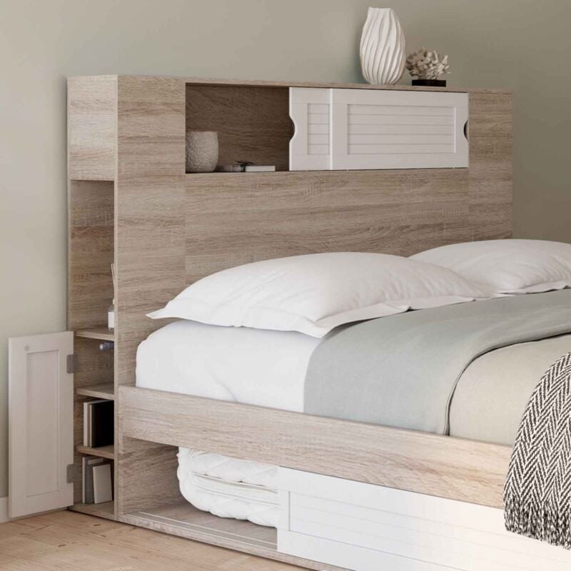 foto del prodotto cabecero salem 140 cm con almacenaje de madera y blanco