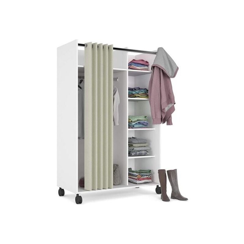 foto del prodotto cabina armadio 100x160h cm con tenda e quattro ripiani regolabili bianco opaco inari