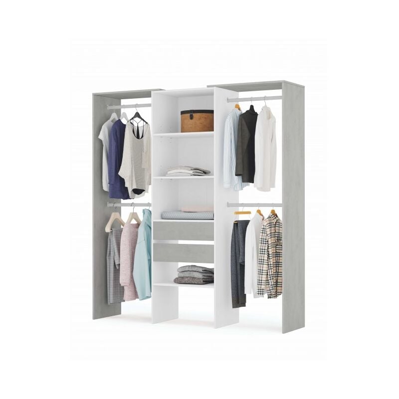 foto del prodotto cabina armadio 179x50x202 cm con 2 cassetti bianco opaco e cemento terni