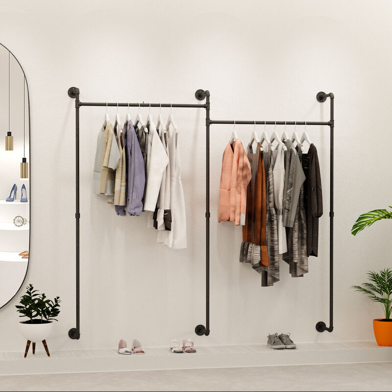 foto del prodotto cabina armadio appendiabiti guardaroba da parete appendiabiti in metallo tubo nero industriale loft design 205x190cm unho