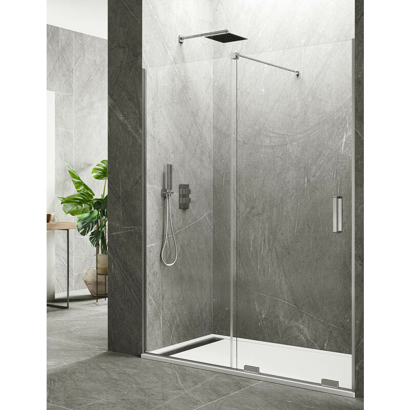 foto del prodotto cabina box doccia anteriore allstone keres 1 1, senza profilo inferiore o superiore, vetro da 8 mm 120 125 cm barra di stabilizzazione