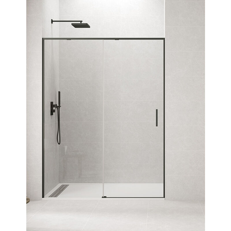 foto del prodotto cabina box doccia frontale allstone cetus 1 1, senza profilo inferiore 145 150 cm profilo nero