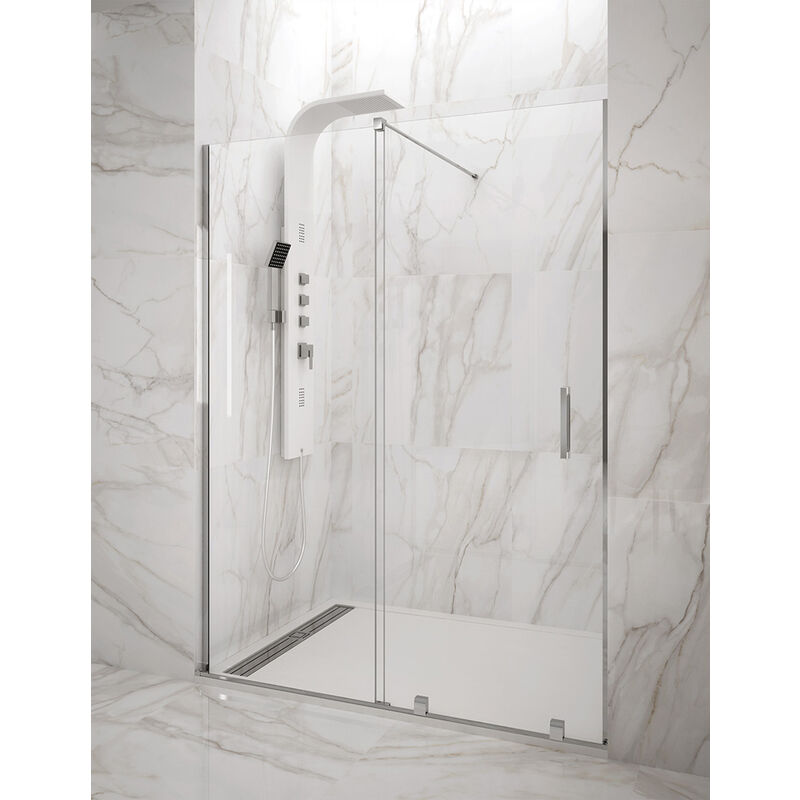 foto del prodotto cabina box doccia frontale allstone hidra 1 1, senza profilo inferiore o superiore 145 150 cm barra di stabilizzazione perpendicolare