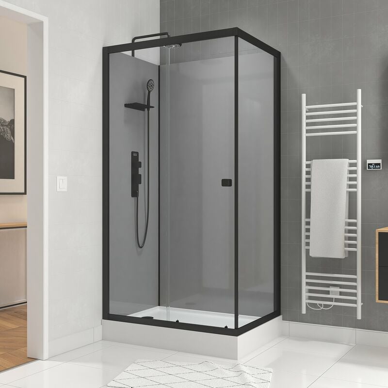 foto del prodotto cabina doccia 110x80x215 cm grigio profili nero opaco foggy