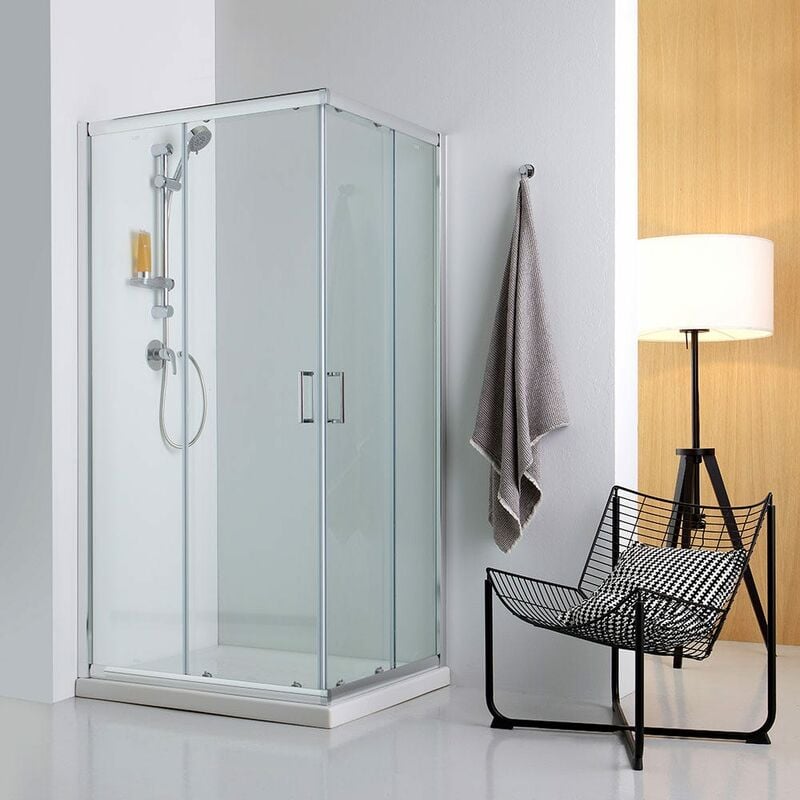 foto del prodotto cabina doccia 70x90 in cristallo completa di piatto doccia in ceramica 6cm