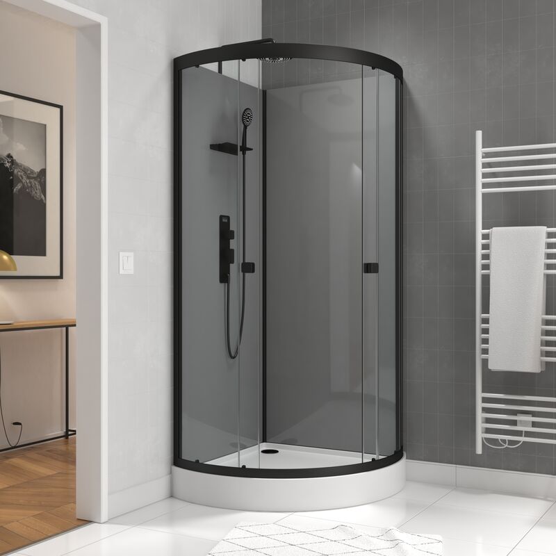 foto del prodotto cabina doccia 90x90x215cm grigio profili nero opaco foggy