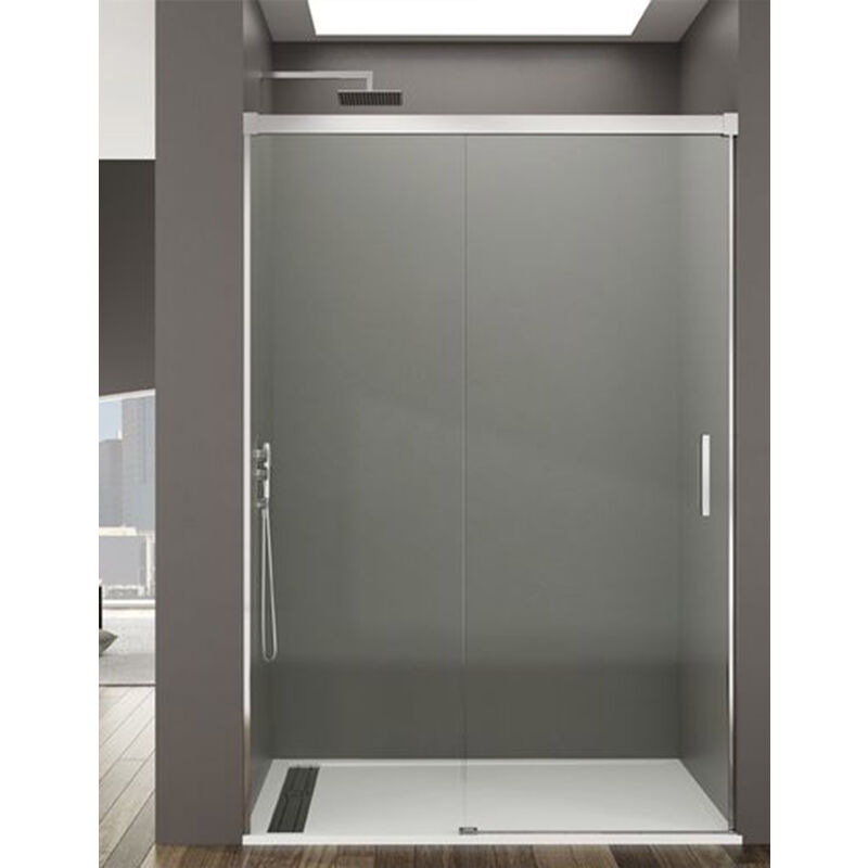 foto del prodotto cabina doccia frontale allstone basic 1 1, senza profilo inferiore da 6 mm in alluminio. profilo cromo 150 155 cm vetrotransparente