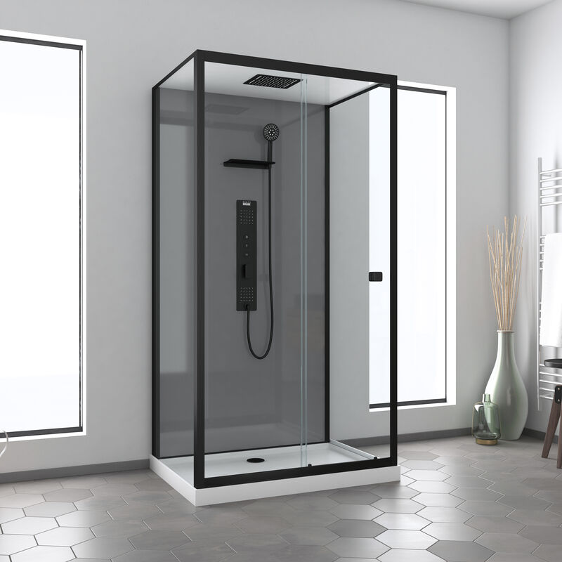 foto del prodotto cabina doccia idromassaggio 110x80 piatto basso grigio profili nero opaco grey style law