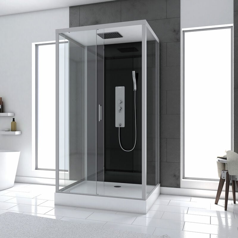 foto del prodotto cabina doccia idromassaggio 110x80x215 cm nero profili grigio black style