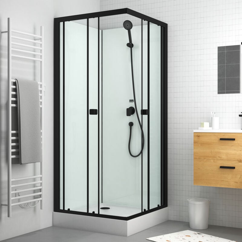 foto del prodotto cabina doccia quadrata 80x80x200cm porte scorrevoli pannelli bianchi e profili neri opachi