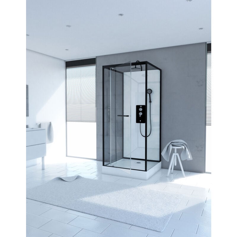 foto del prodotto cabina doccia quadrata 80x80x230cm extra bianco con profilo nero opaco lunar square 80