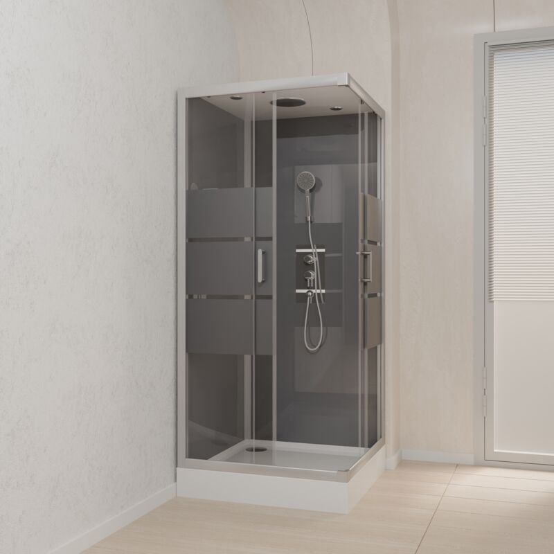 foto del prodotto cabina doccia quadrata 90x90x215 cm grigio con striscia smerigliata stripedy stripe square