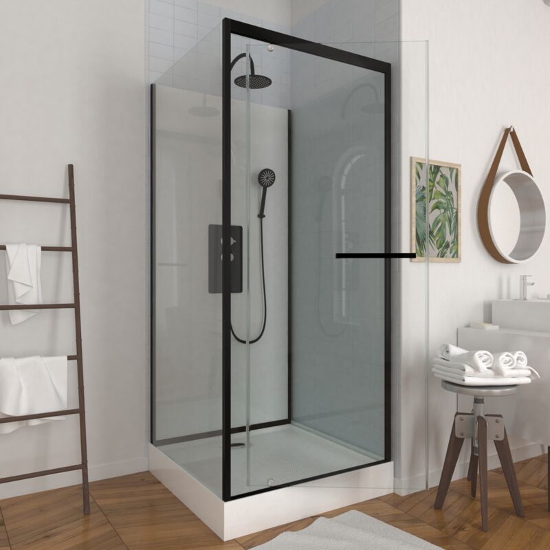 foto del prodotto cabina doccia quadrata 90x90x230cm extra bianco con profilo nero opaco lunar square 90