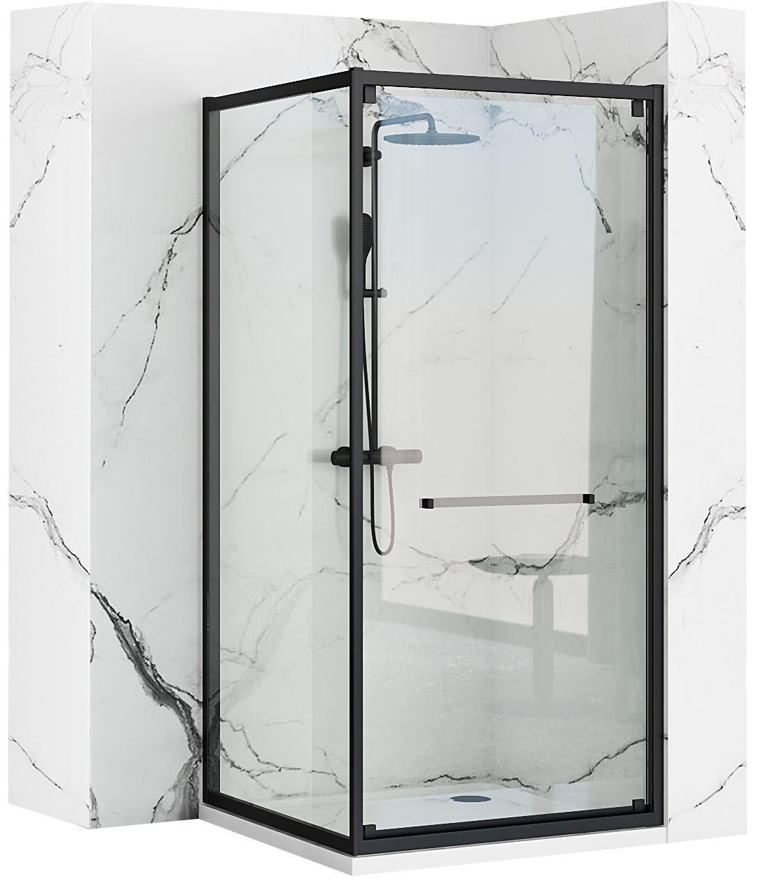 foto del prodotto cabina doccia rea space in black 90x90 con piatto doccia savoy