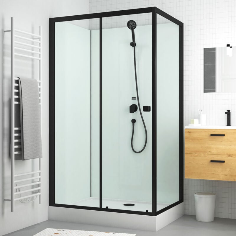 foto del prodotto cabina doccia rettangolare 110x80x197 cm porta scorrevole fondi bianchi profili nero opaco