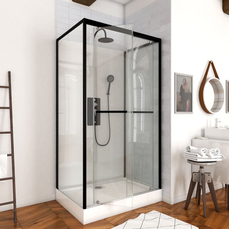 foto del prodotto cabina doccia rettangolare 110x80x230cm extra bianco con profilo nero opaco lunar