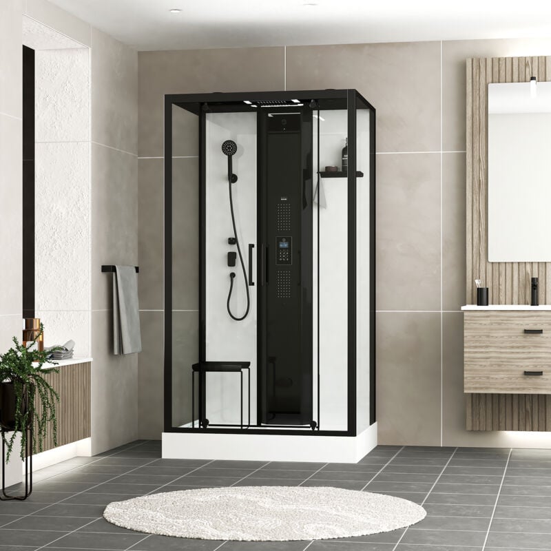foto del prodotto cabina doccia rettangolare 115x90x218 cm funzione hammam, getti idromassaggio, led e bluetooth
