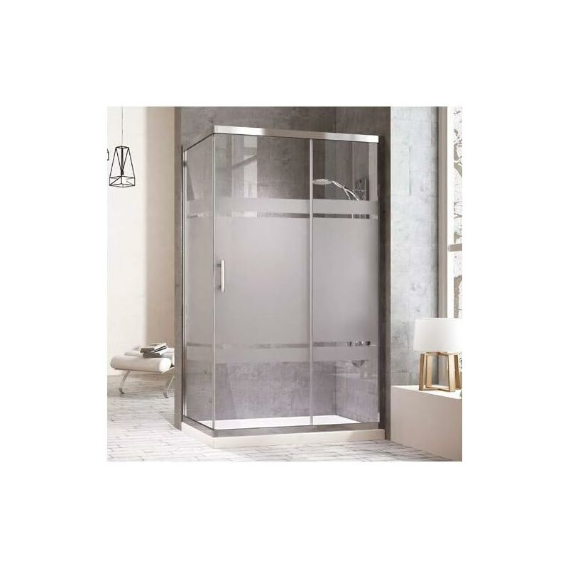 foto del prodotto cabina doccia rettangolare con un pannello laterale fisso e un pannello frontale con un pannello scorrevole serigrafato 80x130cm