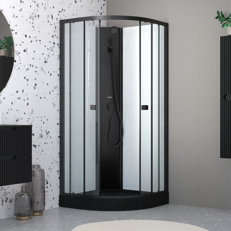 foto del prodotto cabina doccia semicircolare 85x85x200 cm porte scorrevoli piatto nero opaco