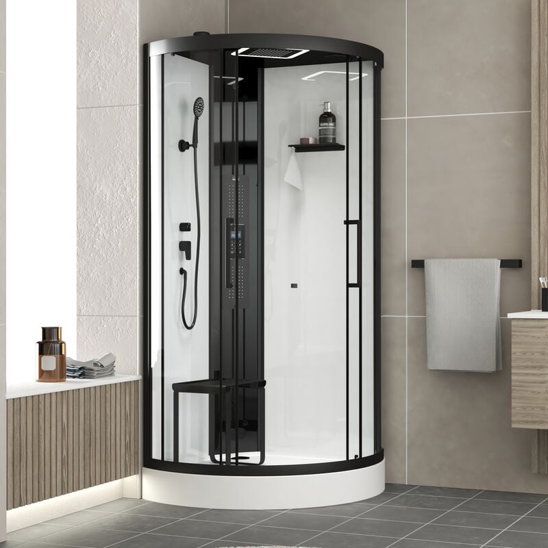 foto del prodotto cabina doccia semicircolare 95x95x218 cm funzione hammam, getti idromassaggio, led e bluetooth