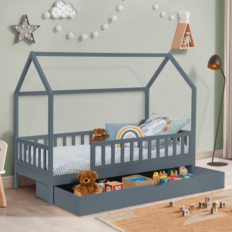 foto del prodotto cabina letto per bambini 80 x 160 cm neree grigio con 1 cassetto estraibile e spazio di archiviazione