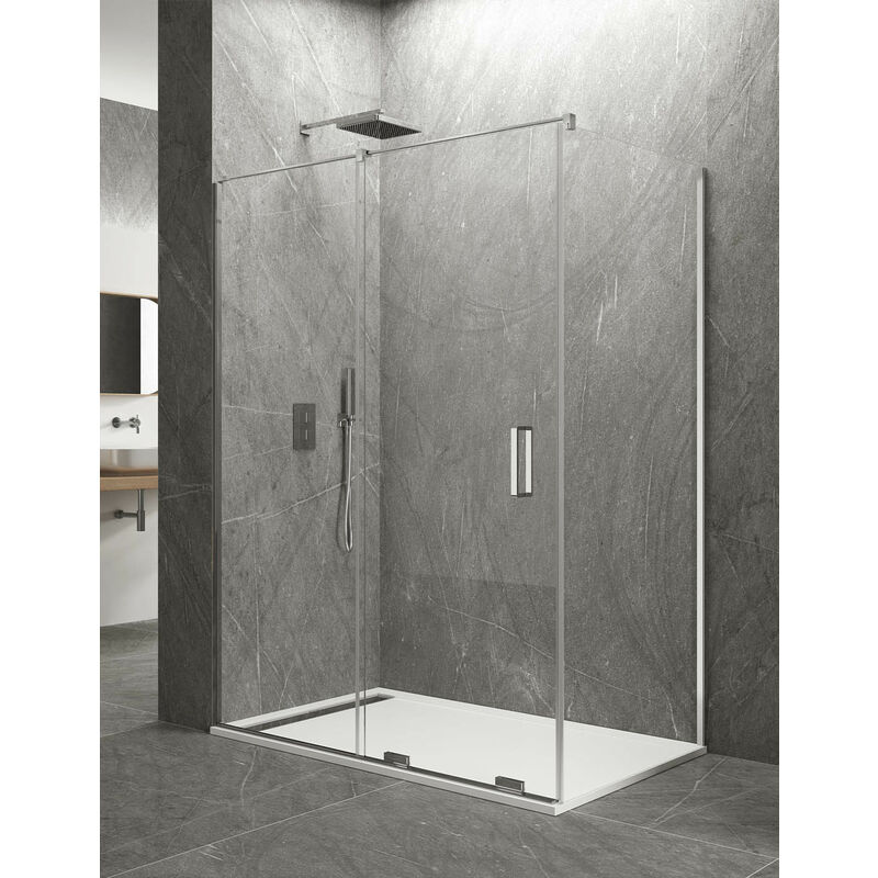 foto del prodotto cabina parete doccia angolare allstone keres 1 1 con lato fisso, senza profilo inferiore o superiore, vetro da 8 mm 180x70 cm barra di