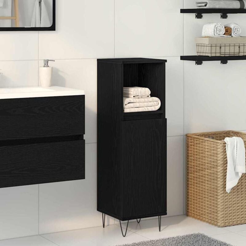 foto del prodotto cabinet da bagno vidaxl nero rovere 30x30x100 cm legno ingegnerizzato