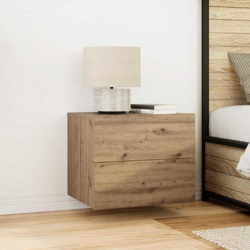 foto del prodotto cabinet da notte vidaxl con led montato a parete in rovere artigianale 50x39x41 cm
