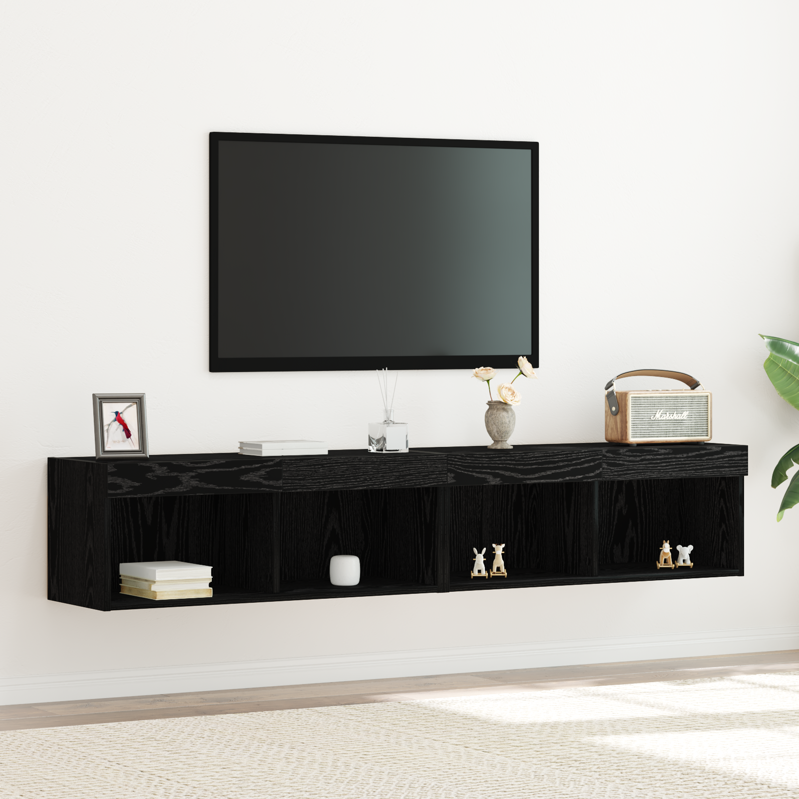 foto del prodotto cabinet tv con luci led 2 pz nero rovere 80x30x30 cm
