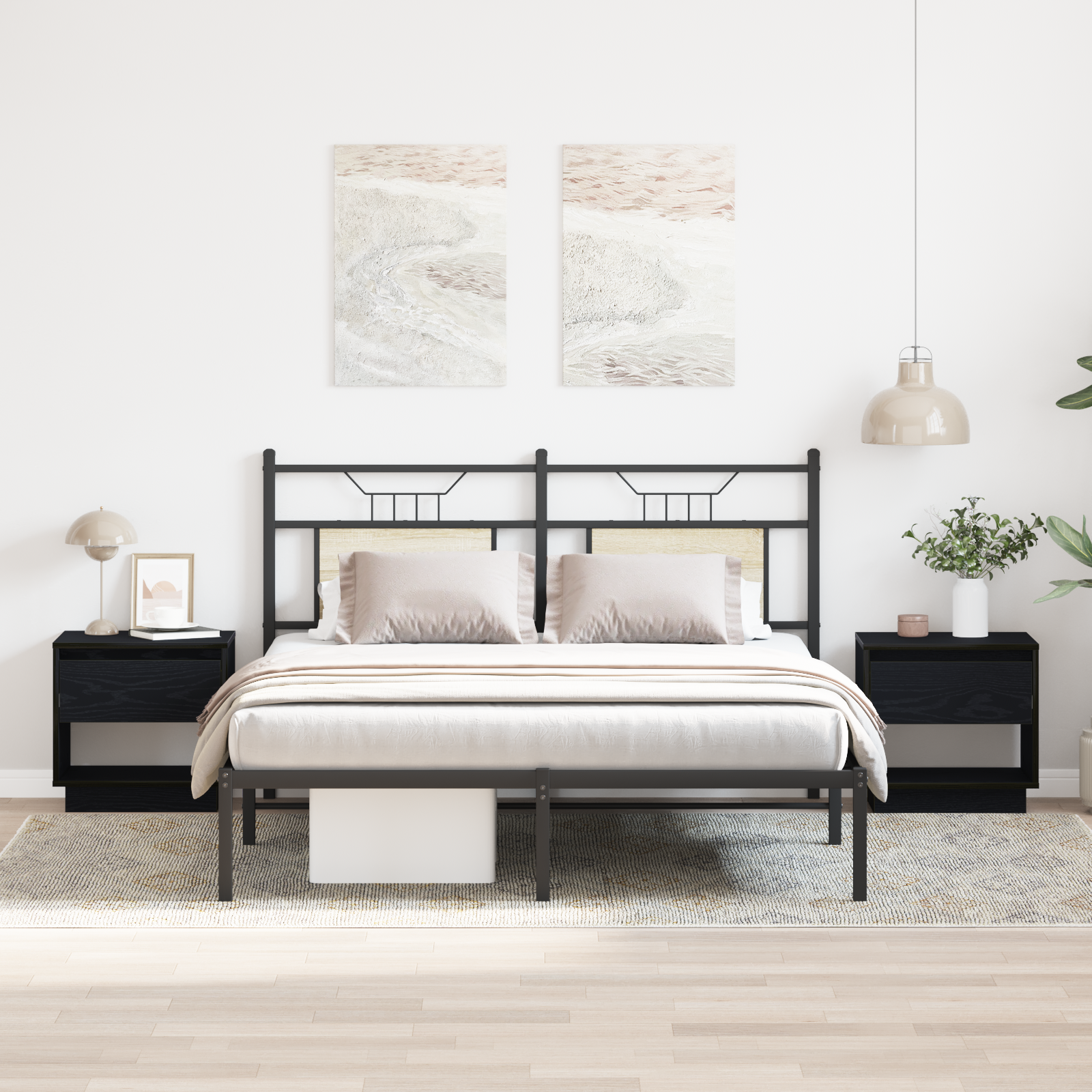 foto del prodotto cabinetto da comodino 2 pezzi nero rovere 45x34x49 cm legno ingegnerizzato
