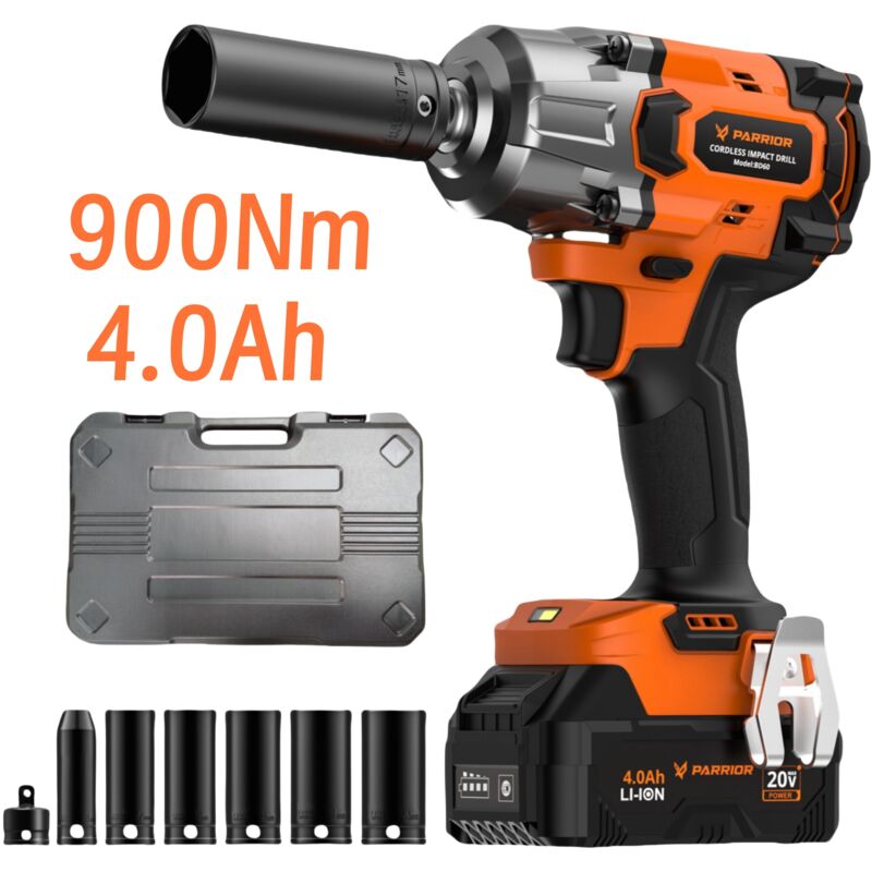 foto del prodotto cacciavite a impatto senza fili 20v con regolazione della coppia a 3 livelli 380 600 900nm , mandrino da 1 2 e adattatore da 3 8, batteria da 4 ah