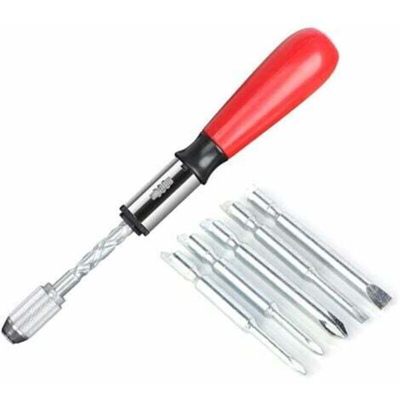 foto del prodotto cacciavite a spirale, cacciavite a cricchetto a pressione, set di cacciaviti a cricchetto a pressione 6 in 1, tipo a pressione semiautomatico rosso 