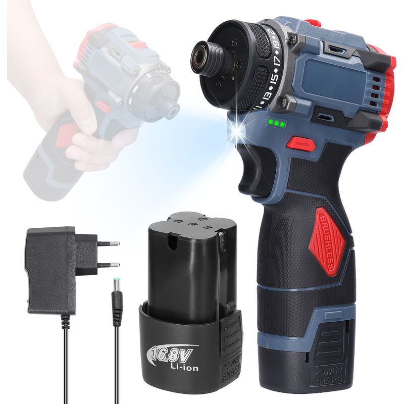 foto del prodotto cacciavite elettrico da 16,8 v, coppia di 45 nm, motore senza spazzole, pratico cacciavite per elettrodomestici, installazione di mobili, riparazione