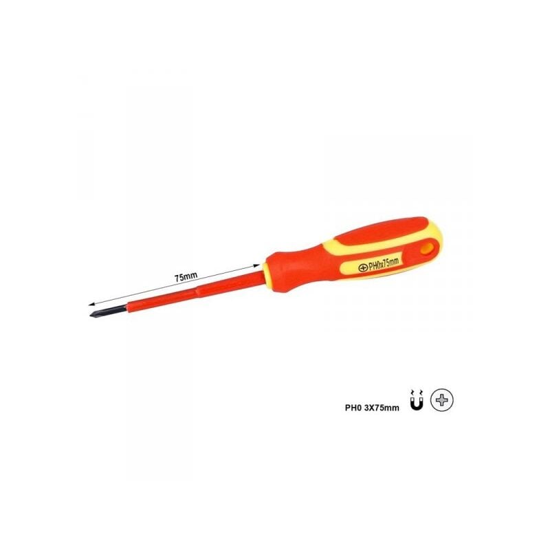 foto del prodotto cacciavite isolato a croce ph0 3x75mm lama isolante per elettricista