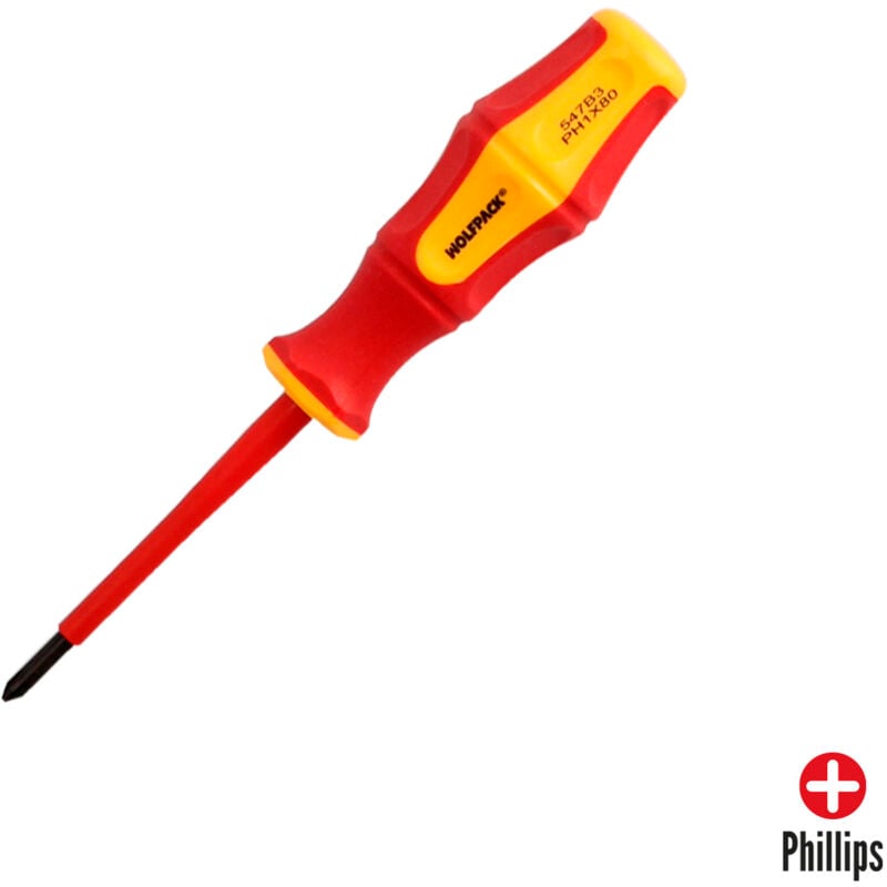 foto del prodotto cacciavite phillips isolato certificato vde 1.000 v - ph1 x 4,5 x 80 mm
