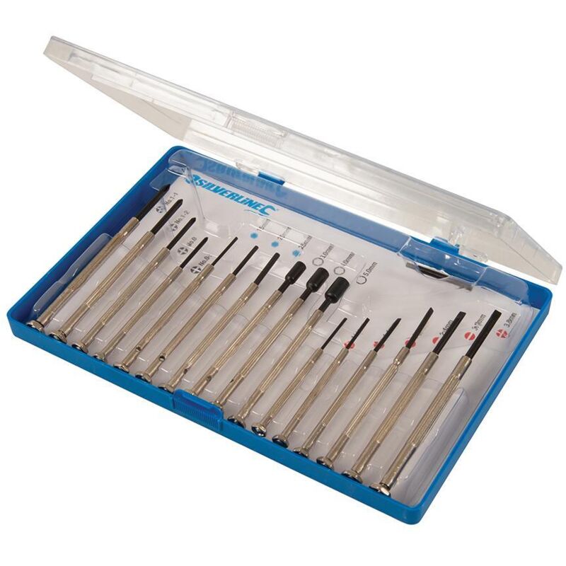 foto del prodotto cacciaviti silverline di precisione per gioiellieria set 16 pz in acciaio